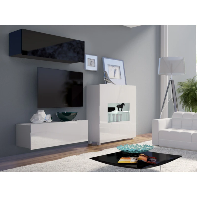 ArtGiB Obývacia stena CALABRINI IX FARBA: Biela - biely lesk / čierna - čierny lesk