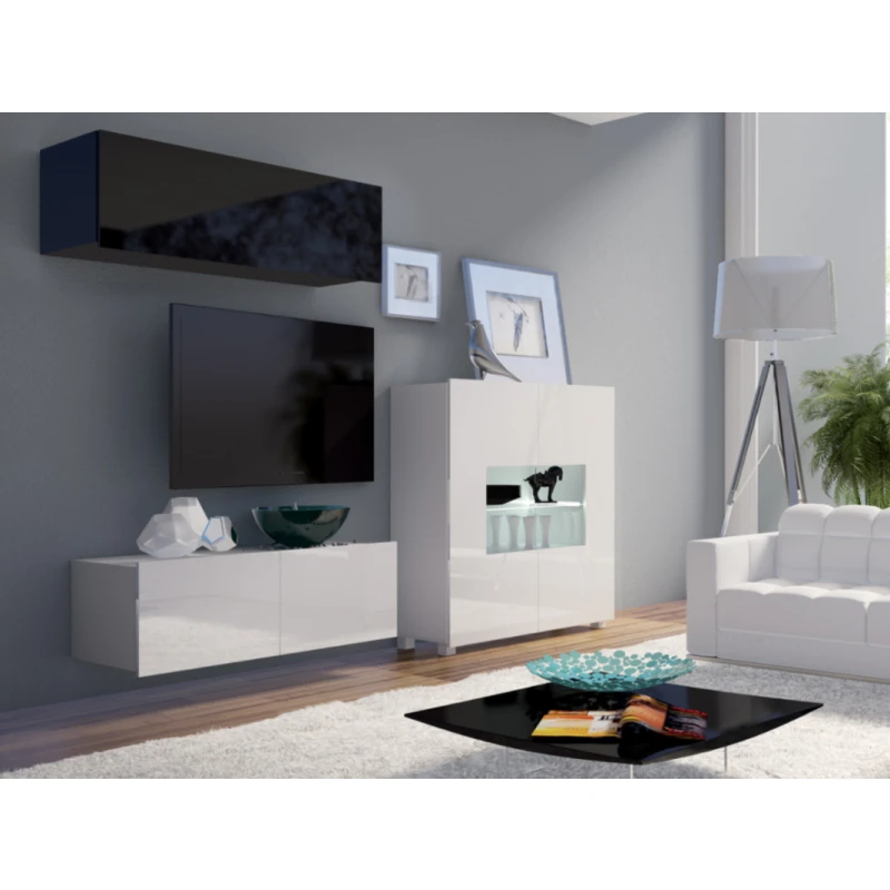 ArtGiB Obývacia stena CALABRINI IX Farba: Biela - biely lesk / čierna - čierny lesk