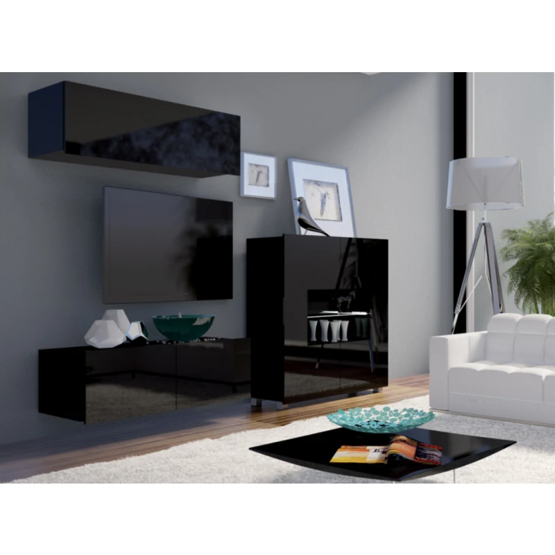 ArtGiB Obývacia stena CALABRINI IX FARBA: čierna / čierny lesk