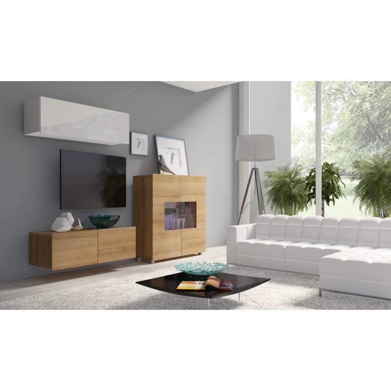 ArtGiB Obývacia stena CALABRINI IX Farba: Dub zlatý / biela-biely lesk