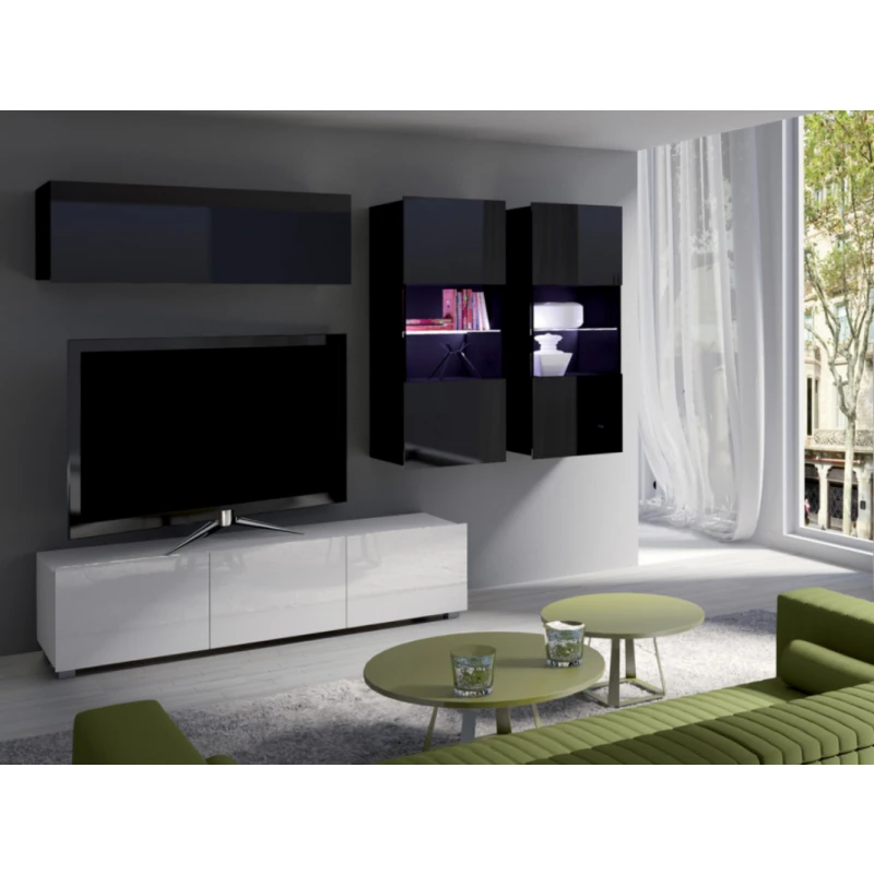 ArtGiB Obývacia stena CALABRINI VI FARBA: Biela - biely lesk / čierna - čierny lesk