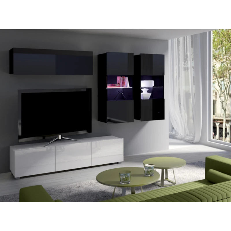 ArtGiB Obývacia stena CALABRINI VI Farba: Biela - biely lesk / čierna - čierny lesk