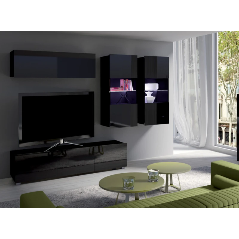 ArtGiB Obývacia stena CALABRINI VI Farba: čierna / čierny lesk