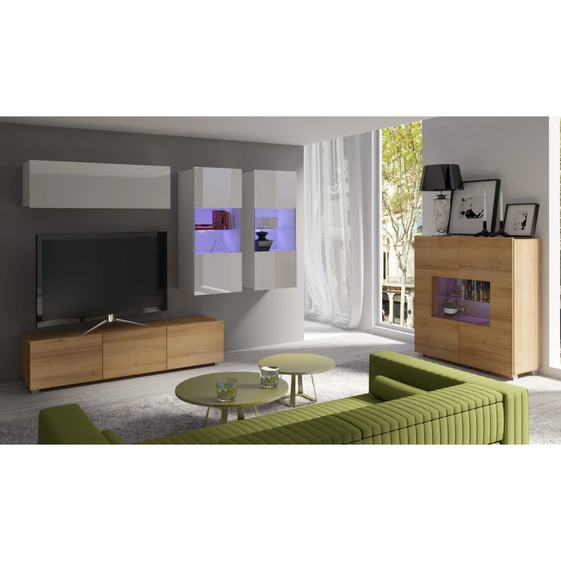 ArtGiB Obývacia stena CALABRINI VI FARBA: Dub zlatý / biela-biely lesk