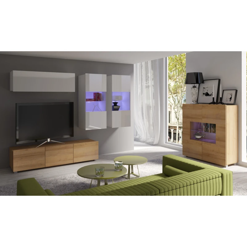 ArtGiB Obývacia stena CALABRINI VI Farba: Dub zlatý / biela-biely lesk