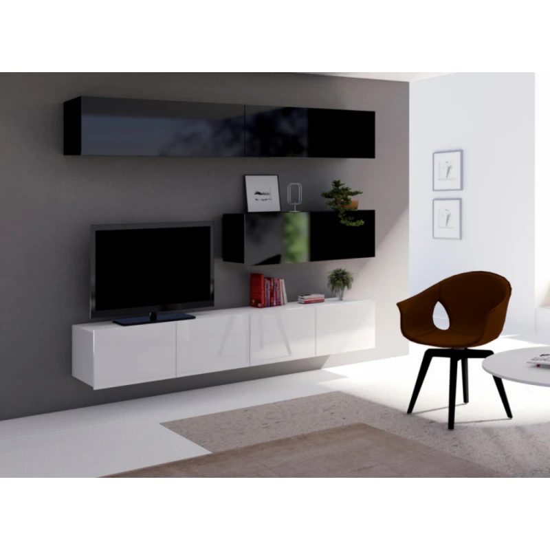 ArtGiB Obývacia stena CALABRINI VIII FARBA: Biela - biely lesk / čierna - čierny lesk