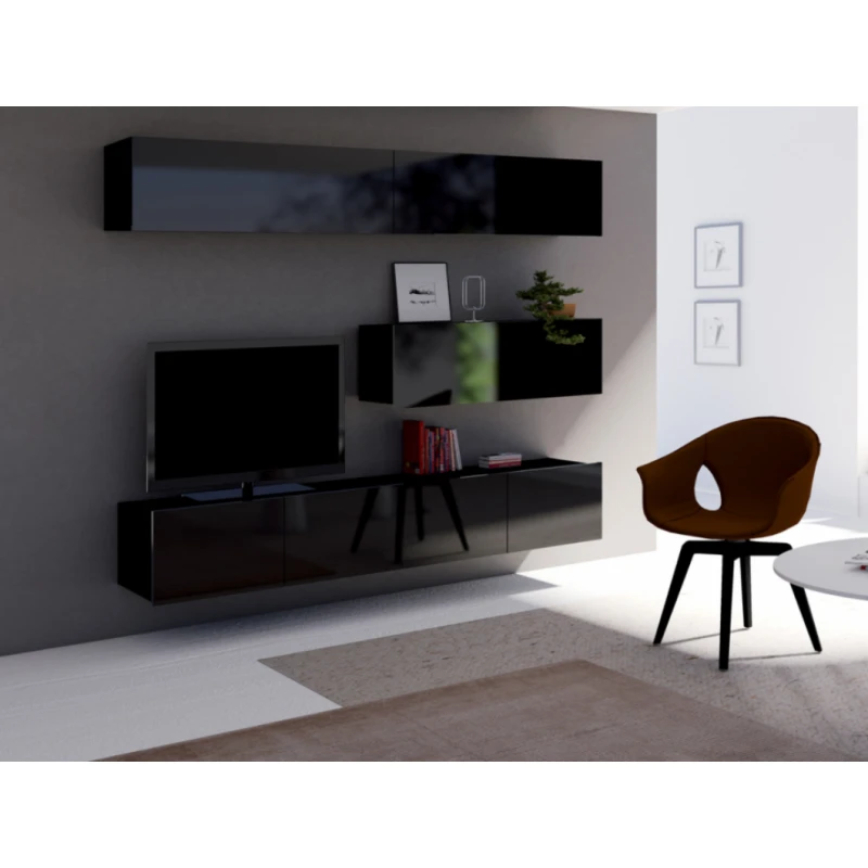 ArtGiB Obývacia stena CALABRINI VIII FARBA: čierna / čierny lesk