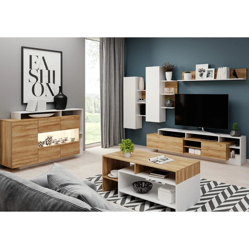 ArtLas Obývacia stena ABBY | dub grandson/biela