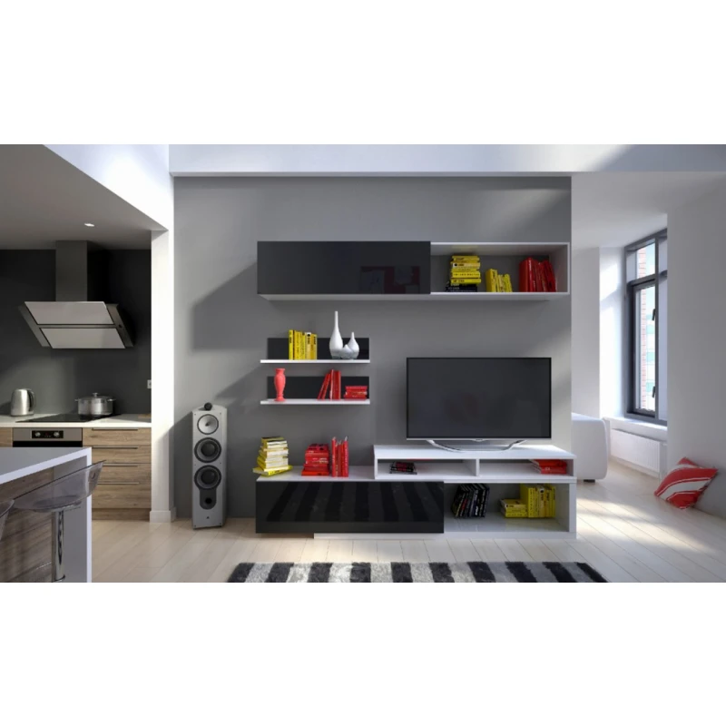 ArtMLM Obývacia stena TIMOR FARBA: Biela / čierny lesk