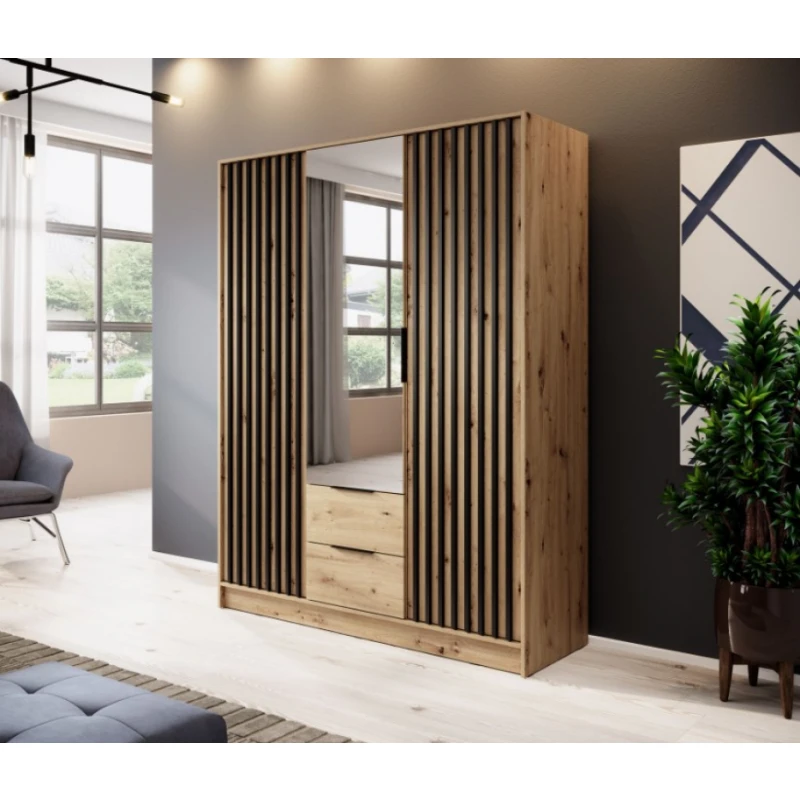 ArtPS Šatníková skriňa KELLY 3D | so zrkadlom Farba: Dub artisan