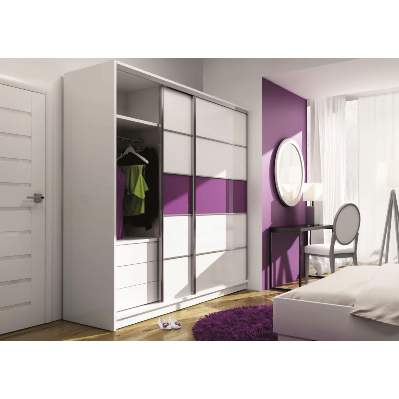 ArtStol Šatníková skriňa skriňa DUBAJ Farba: biela/fialový lesk