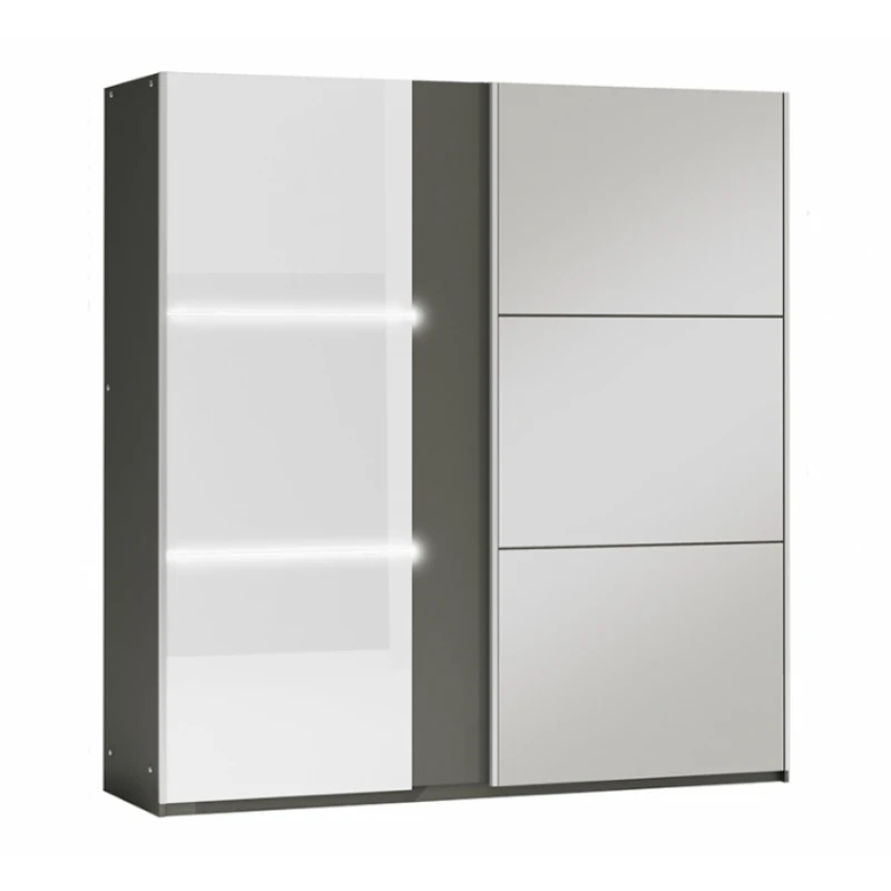 ArtStol Šatníková skriňa TUNIS 200 Farba: Sivá / biele lesklé sklo / číre sklo