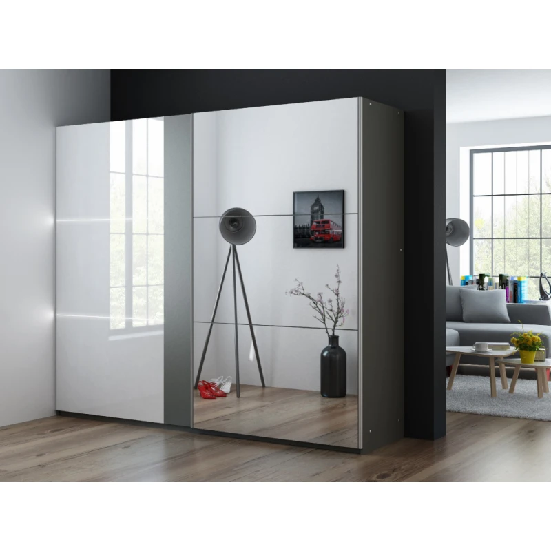 ArtStol Šatníková skriňa TUNIS 250 Farba: Sivá / biele lesklé sklo / číre sklo