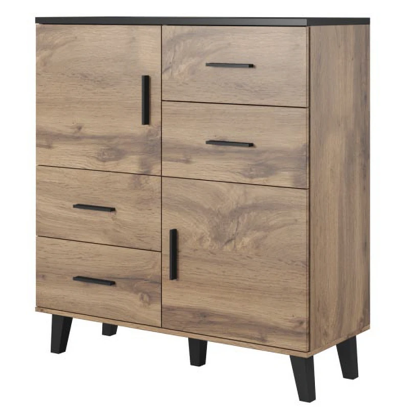 CAMA MEBLE Lotta 110 2D4S dvojdverová komoda so zásuvkami dub wotan / čierna