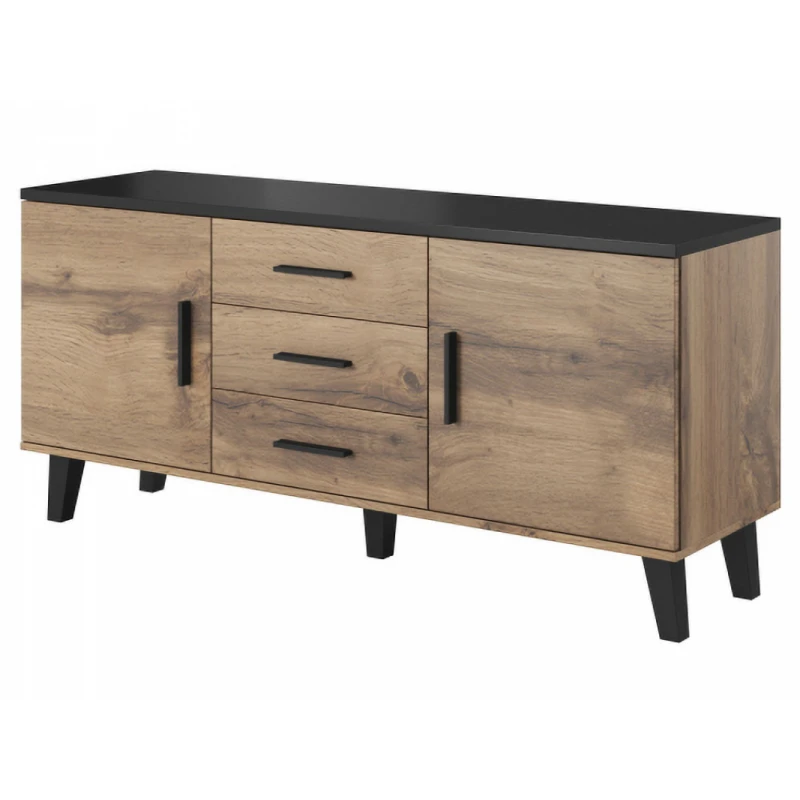CAMA MEBLE Lotta 150 2D3S dvojdverová komoda so zásuvkami dub wotan / čierna