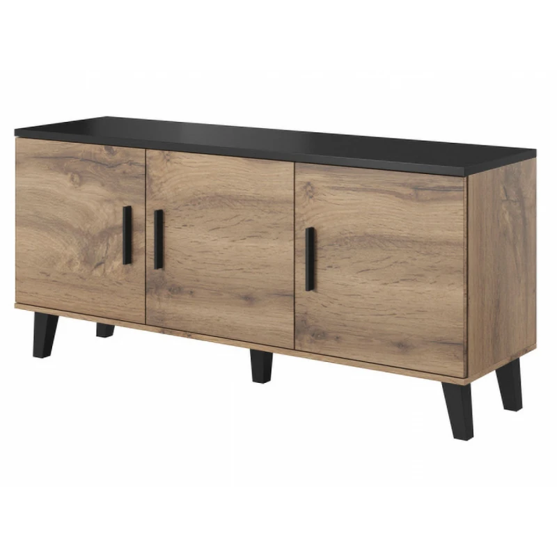 CAMA MEBLE Lotta 150 3D dvojdverová komoda so zásuvkami dub wotan / čierna