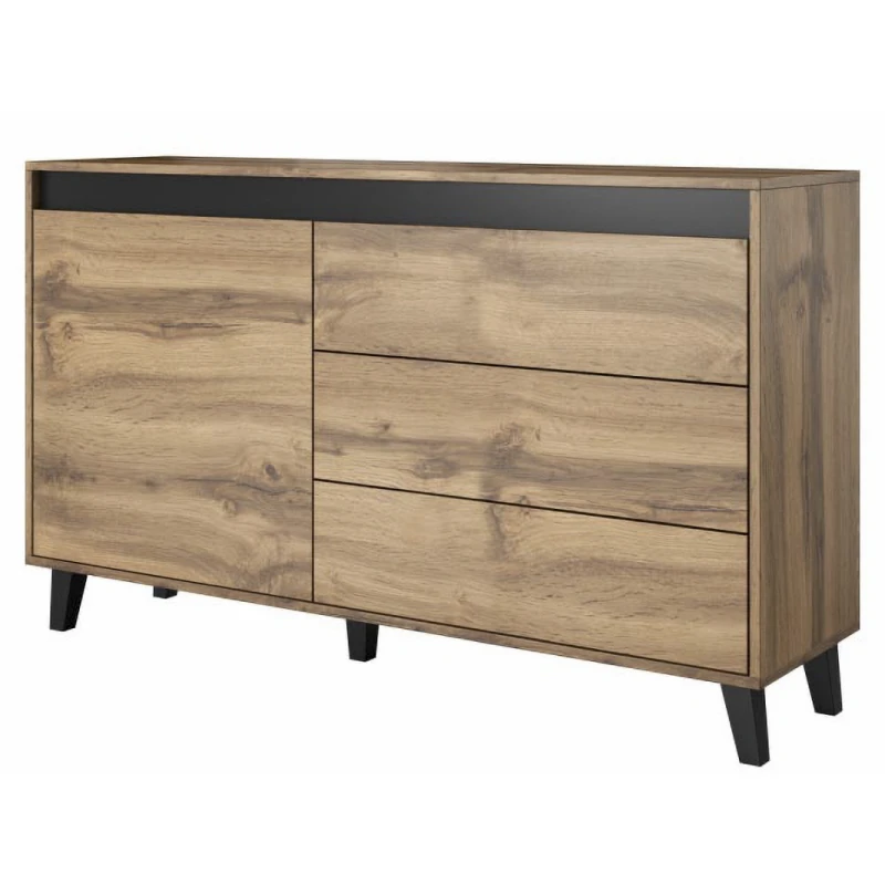 CAMA MEBLE Nord jednodverová komoda so zásuvkami dub wotan / antracit / čierna