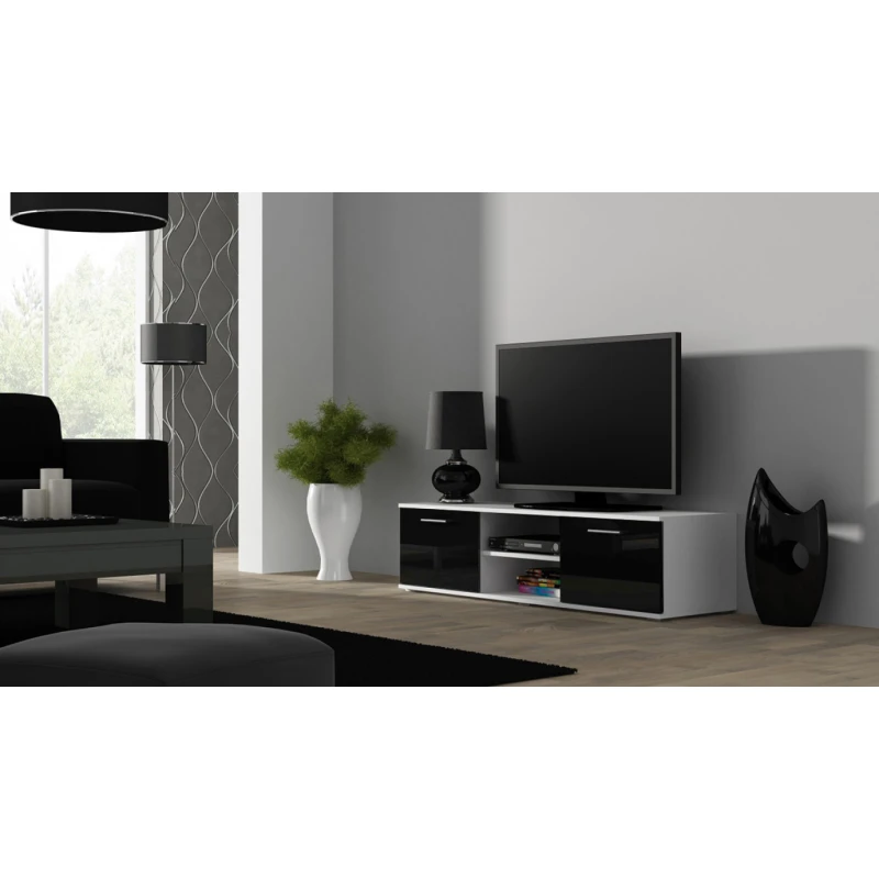 CAMA MEBLE Soho 140 tv stolík biela / čierny lesk