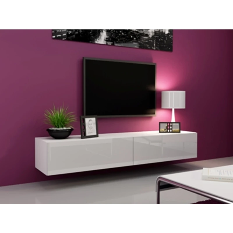CAMA MEBLE Vigo 180 tv stolík na stenu biela / biely lesk