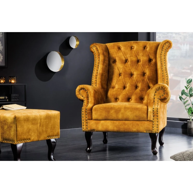 Chesterfield kreslo MIDAS Dekorhome Horčicová