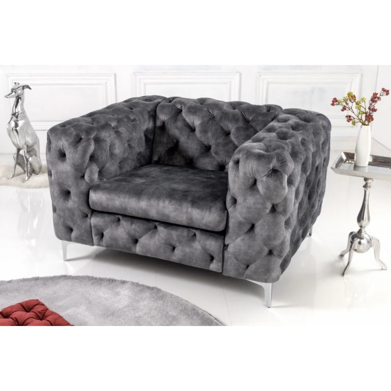 Chesterfield kreslo ZETHOS Dekorhome Sivá