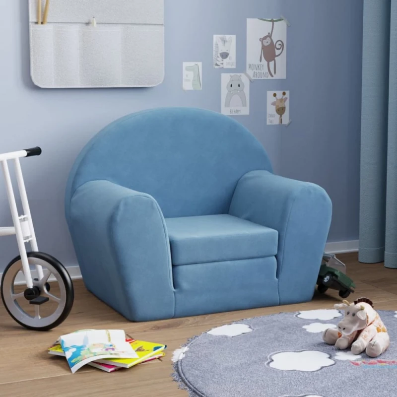 Detské rozkladacie kreslo plyš Dekorhome Modrá