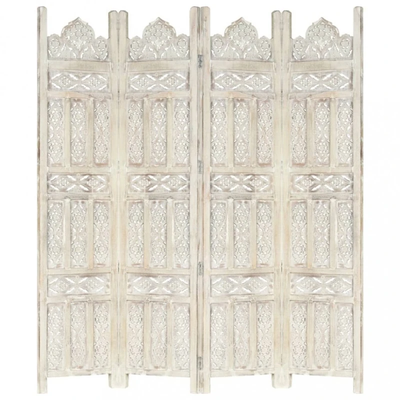 Drevený paraván 4-dielny Dekorhome Biela