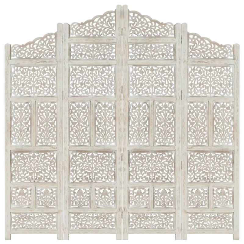 Drevený paraván 4-dielny Dekorhome Biela