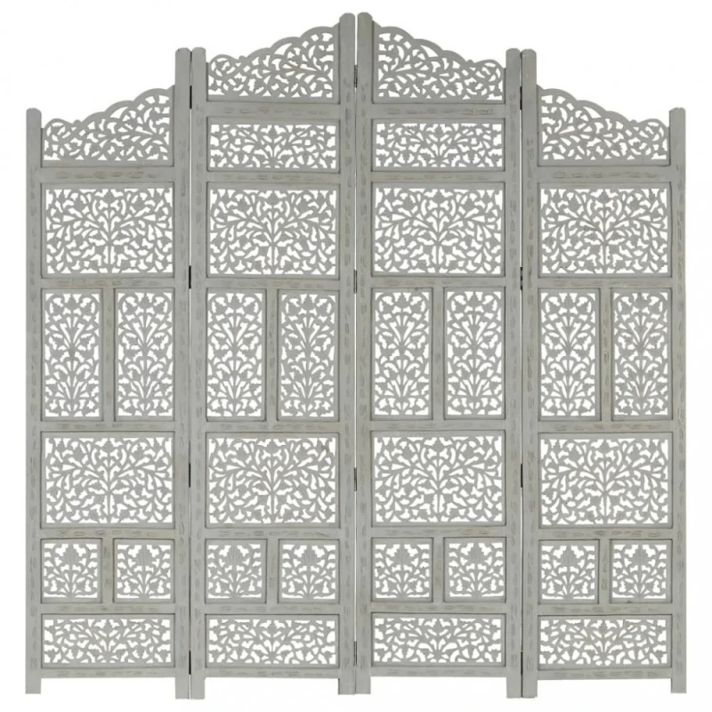 Drevený paraván 4-dielny Dekorhome Sivá