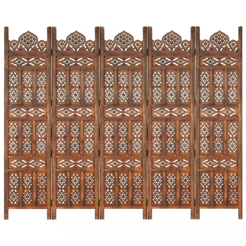 Drevený paraván 5dielny Dekorhome Hnedá