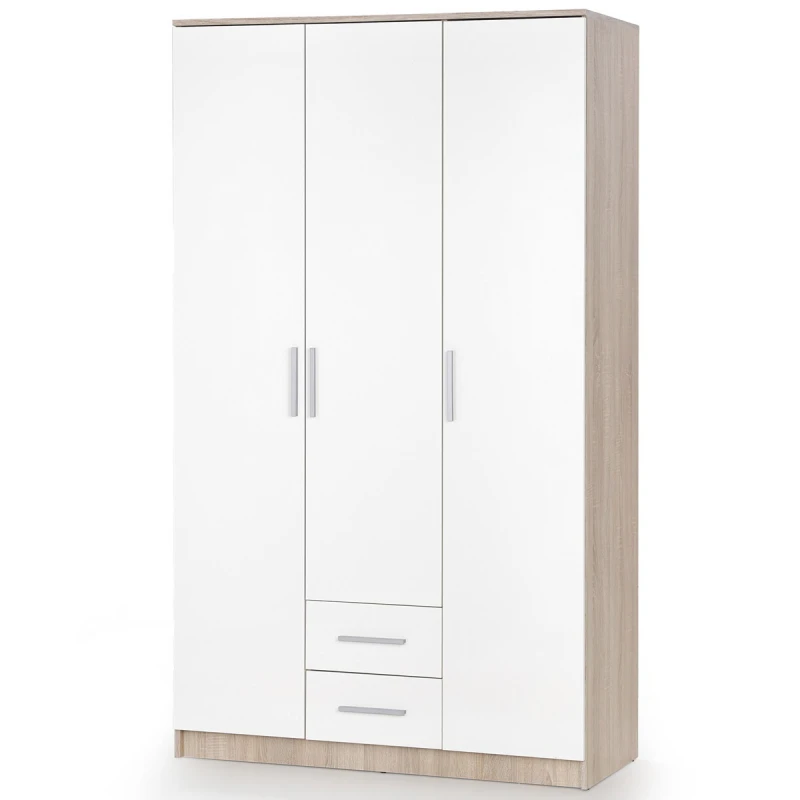 HALMAR Lima S3 trojdverová šatníková skriňa dub sonoma / biely lesk