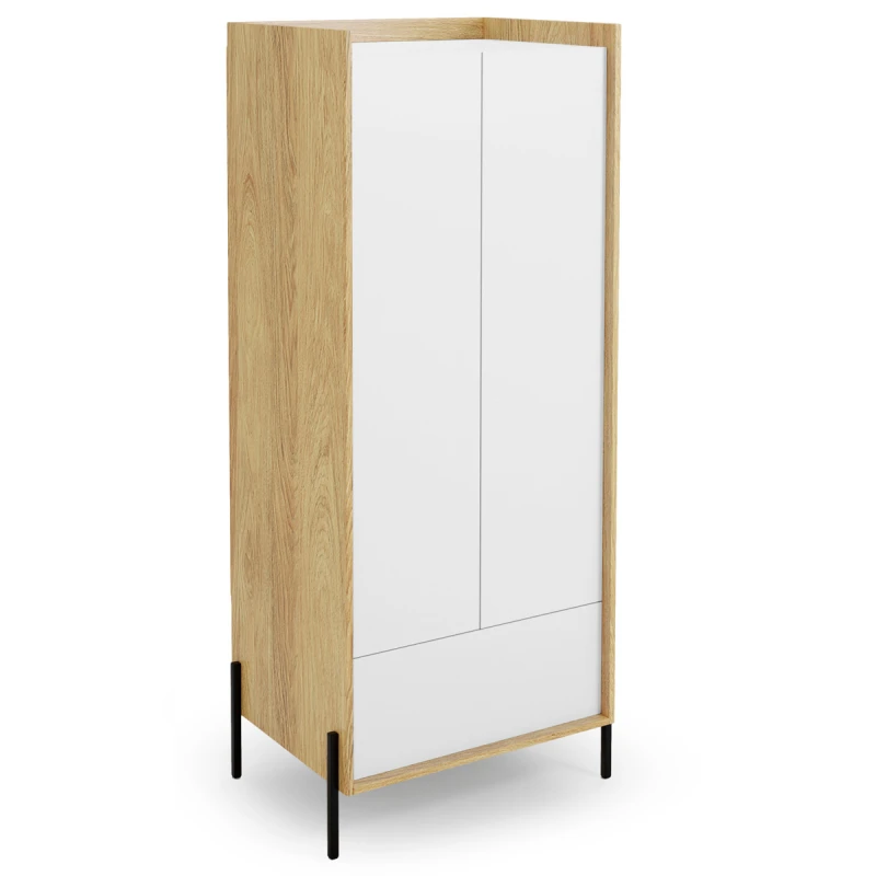 HALMAR Mobius SZF2D dvojdverová šatníková skriňa so zásuvkou prírodný orech / alpská biela