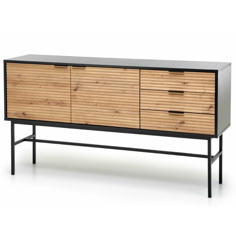 HALMAR Murano KM-1 dvojdverová komoda so zásuvkami čierna / dub artisan