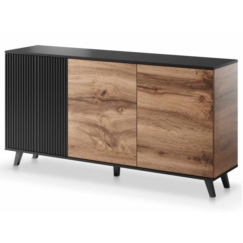 HALMAR Random KM-1 trojdverová komoda dub wotan / čierna