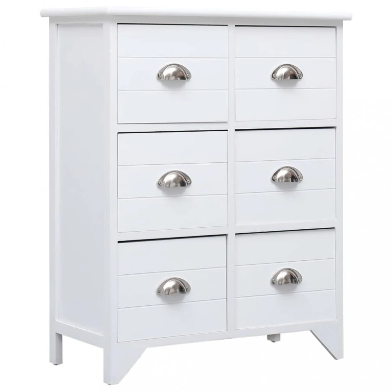 Komoda so 6 zásuvkami masívne drevo Dekorhome Biela / strieborná