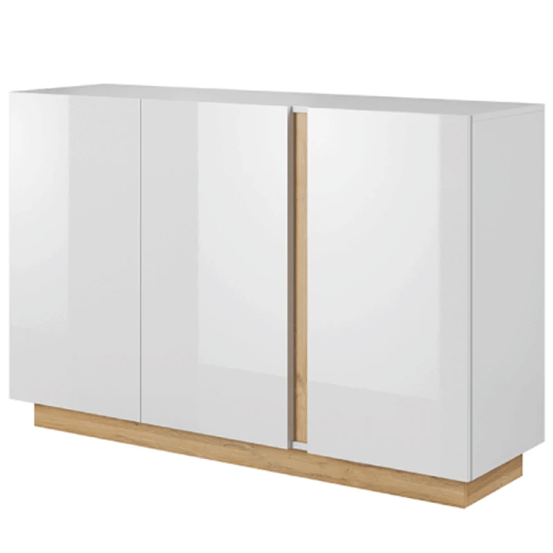 KONDELA City 138 komoda biela / dub grandson / biely lesk