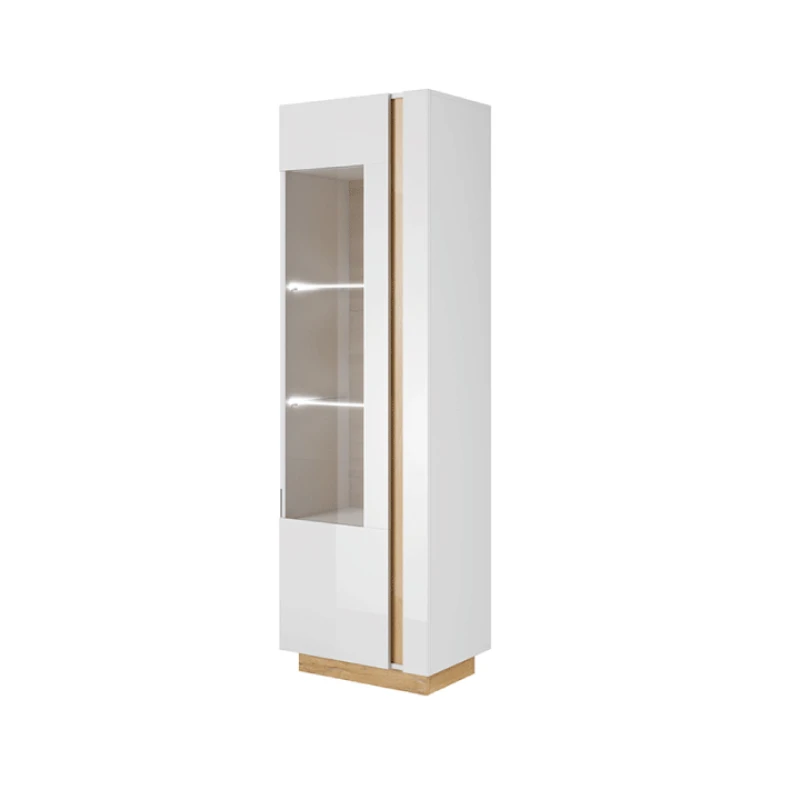 KONDELA City 60 vitrína biela / dub grandson / biely lesk