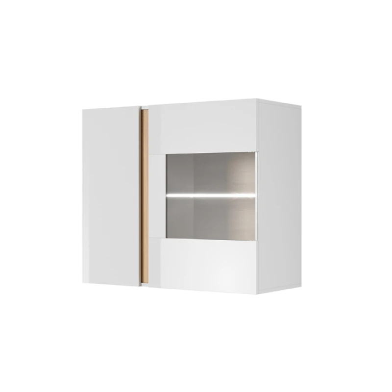 KONDELA City 96 vitrína biela / dub grandson / biely lesk