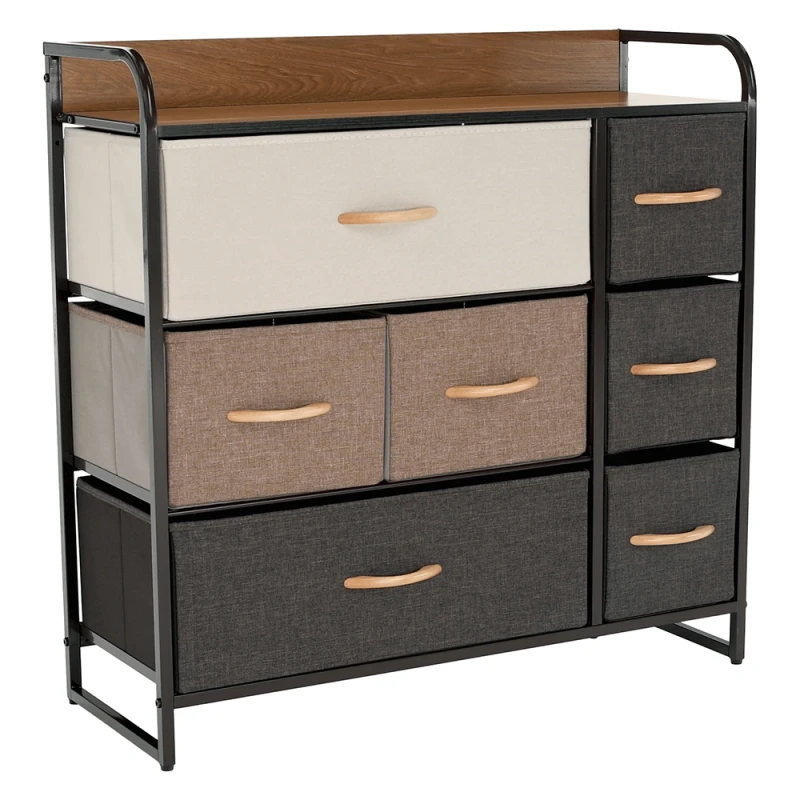 KONDELA Hazel Typ 3 komoda s látkovými boxami čierna / béžová / hnedá