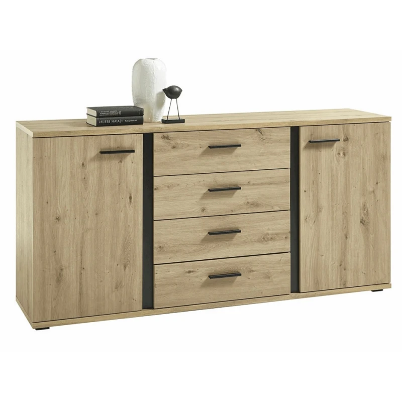 KONDELA Kanode dvojdverová komoda so zásuvkami dub artisan / čierna