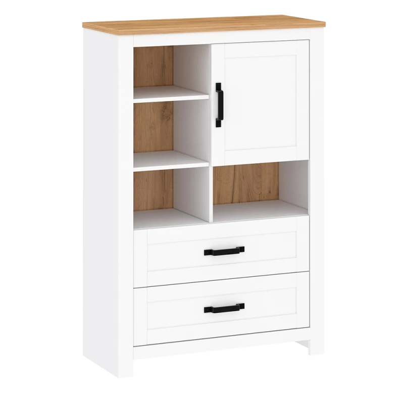 KONDELA Lanzette C vitrína biela alba / dub craft zlatý