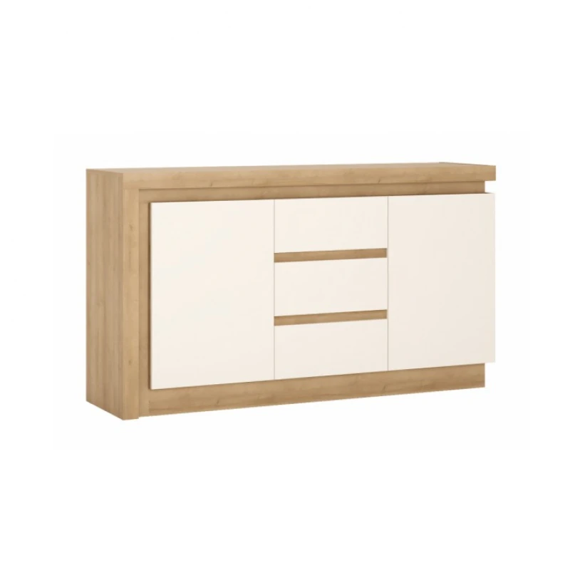 KONDELA Leonardo LYOK 1 dvojdverová komoda s osvetlením dub riviera / biela