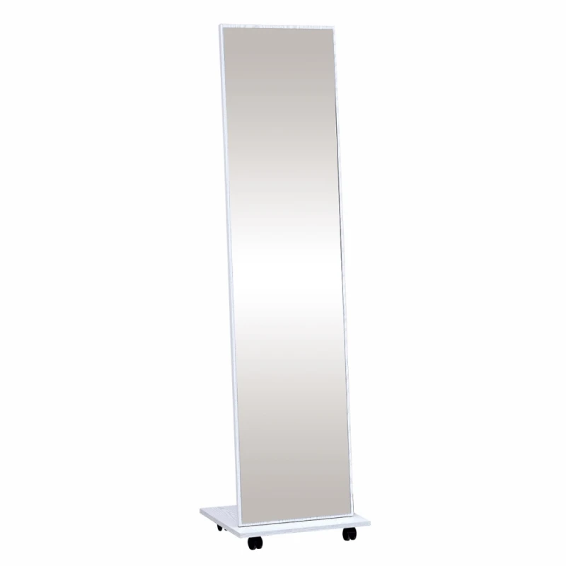 KONDELA Neptun stojace zrkadlo na kolieskach biela