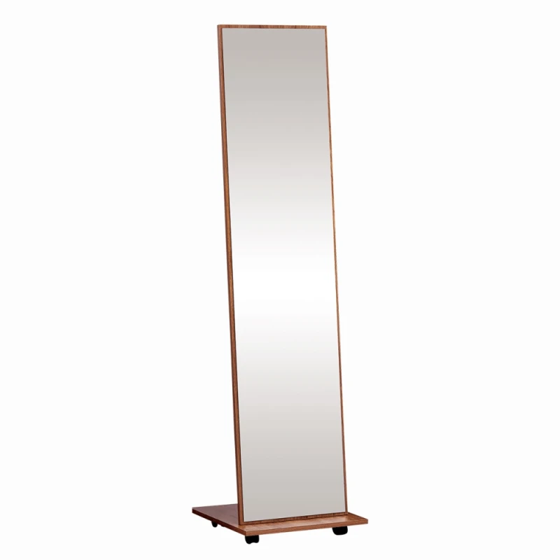 KONDELA Neptun stojace zrkadlo na kolieskach hnedá