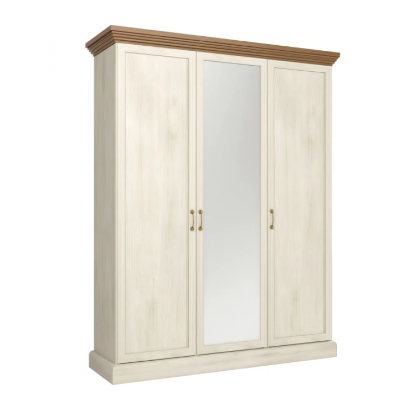 KONDELA Royal S3D 3D šatníková skriňa so zrkadlom biela sosna nordická / dub divoký