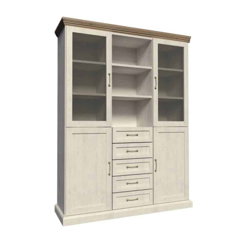 KONDELA Royal W2D vitrína biela sosna nordická / dub divoký