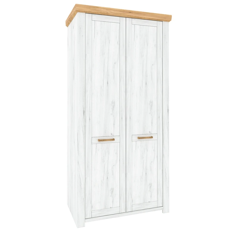 KONDELA Sudbury F dvojdverová šatníková skriňa dub craft zlatý / dub craft biely