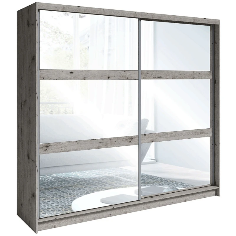 KONDELA Togos šatníková skriňa s posuvnými dverami a zrkadlom dub welington