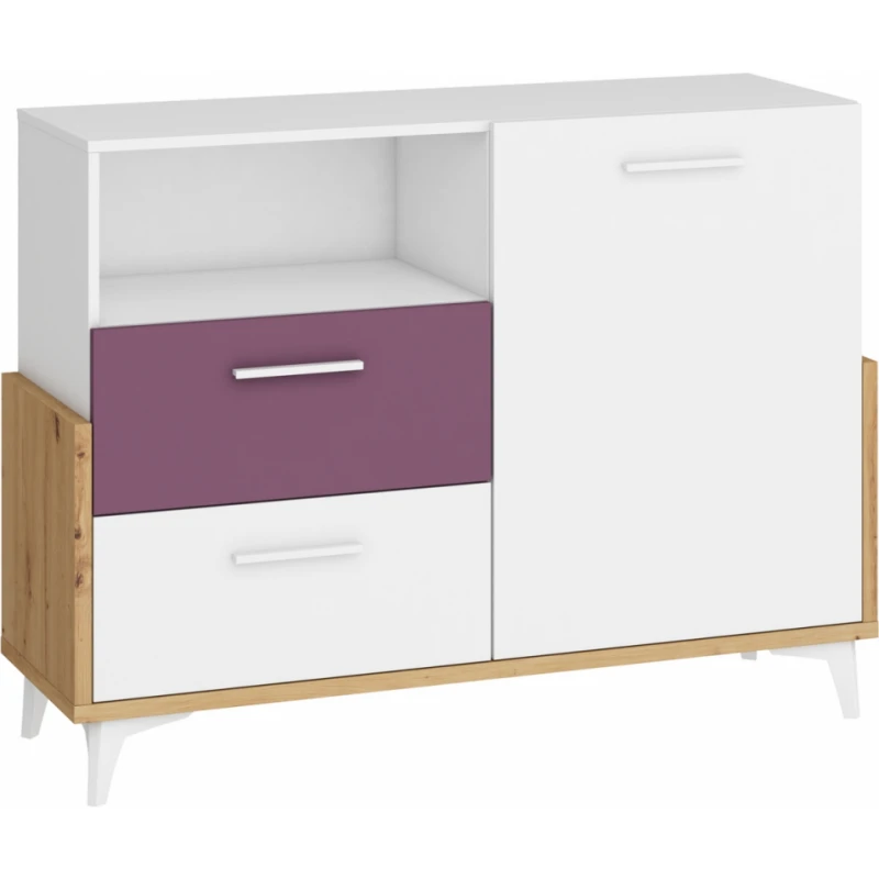 MEBLOCROSS Hey HEY-09 komoda dub artisan / biela / fialová