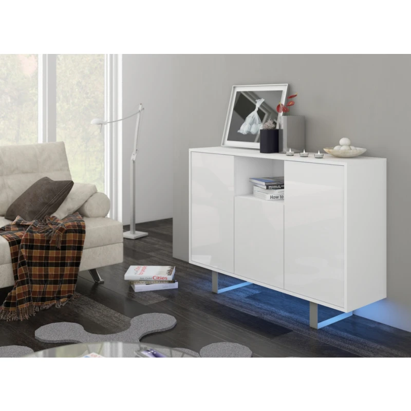 MEBLOCROSS King KIN-04 komoda biela / biely lesk